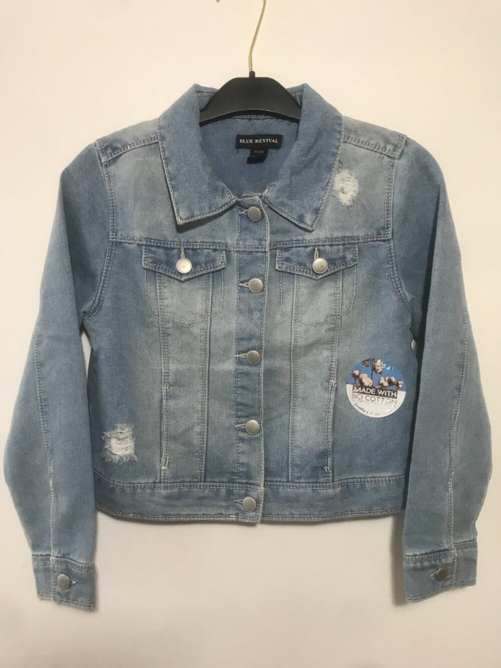 Blue Revival Girls Distressed Denim Jean Jacket in Light Stone Blue XL